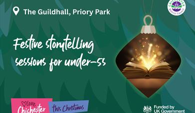 a poster for Festive Storytelling at The Guildhall Priory Park
