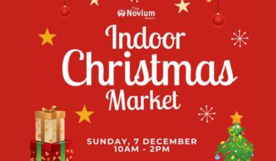 Red poster for the The Novium Museum christmas market.