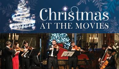 Christmas At The Movies text with an image of the London Concertante playing.