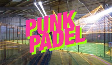 Image of indoor padel court with Punk Padel logo