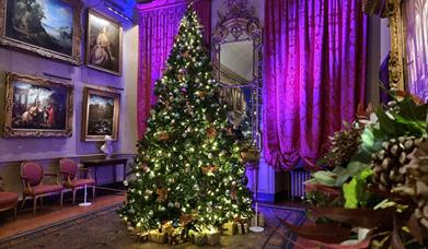 A room at Petworth House dressed for Christmas