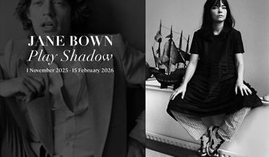 promotional image for Jane Bown exhibition at Newlands House Gallery featuring Mick Jagger and Bjork